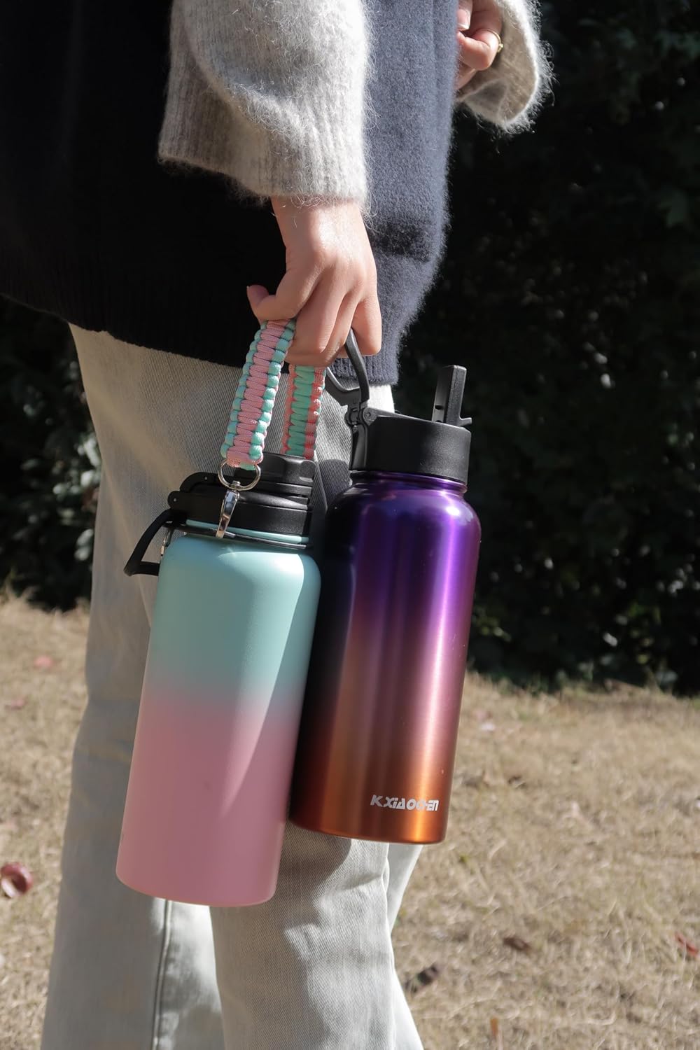 KXIAOCHEN Insulated Water Bottle With Strap, Cold For 48 Hrs Leak Proof, Triple Wall Stainless Steel Sports Water Bottle With Straw And Spout Lid For Gym Hiking Travel