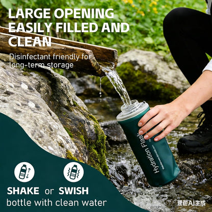 AXEN Collapsible Water Bottle with Filter System, Soft Hydration Flask for Trail Running, Camping, Hiking, Cycling, 700ml Slate Green