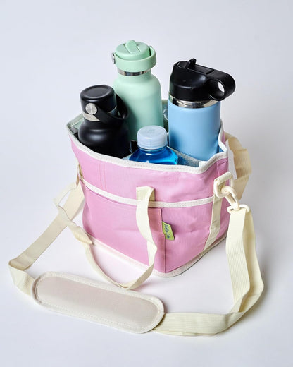 NoNa & Bee 4 Water Bottle Holder with Strap | Family Size 4 Compartment Drink Bag, Multiple Tumbler Carrier Caddy | Adjustable Fits Large & Small Drinks | Hands Free, Won't Tip Over in Car