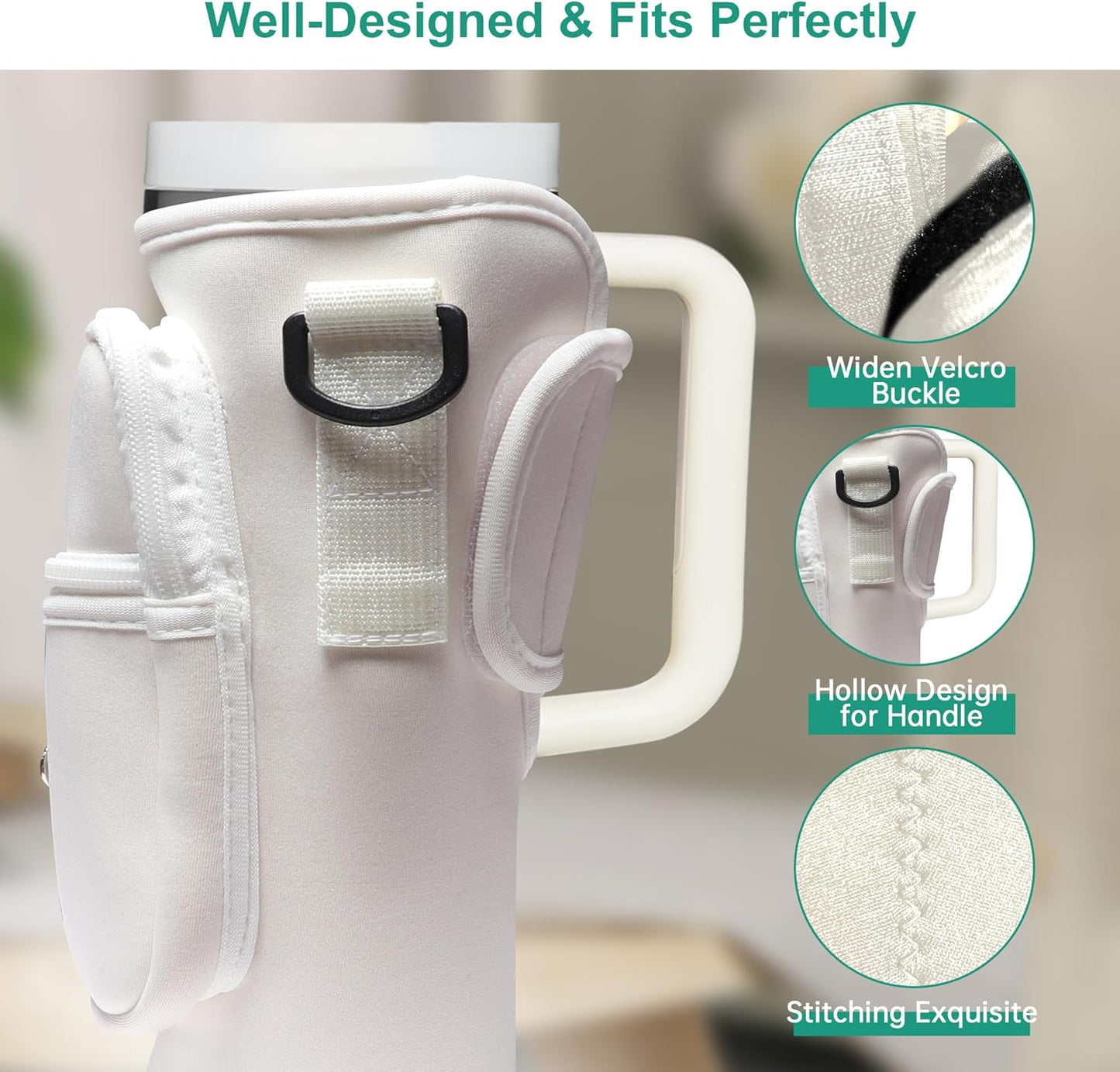 Water Bottle Carrier Bag with Strap for Stanley Cup 40oz/30oz with Phone Pocket, Neoprene Cross-Body Insulated Water Bottle Holder for Tumbler with Handle, Stanley Cup Accessories
