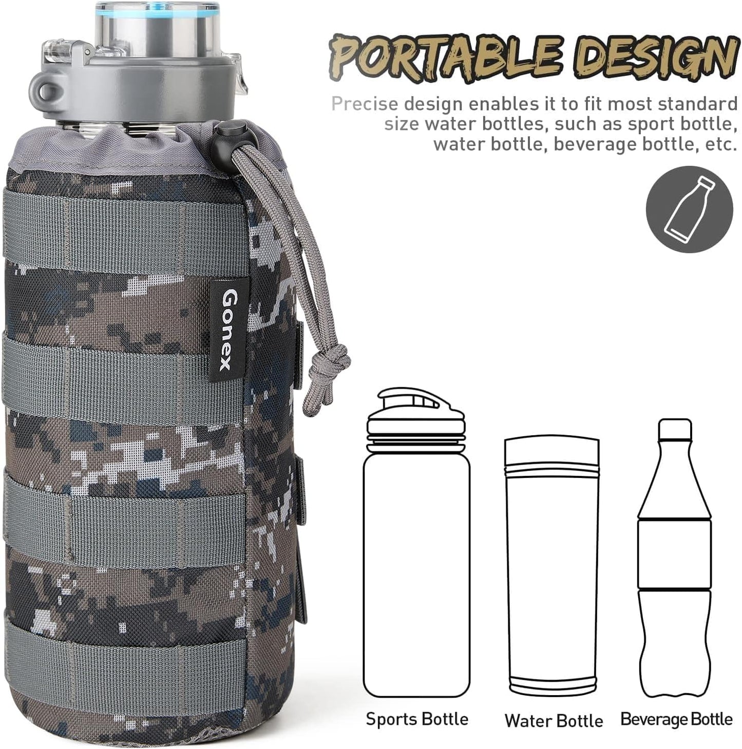 Gonex Tactical MOLLE Water Bottle Pouch, Drawstring Open Top & Mesh Bottom Travel Water Bottle Bag Hydration Carrier