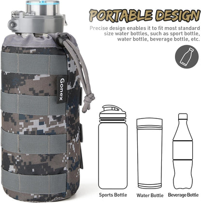 Gonex Tactical MOLLE Water Bottle Pouch, Drawstring Open Top & Mesh Bottom Travel Water Bottle Bag Hydration Carrier