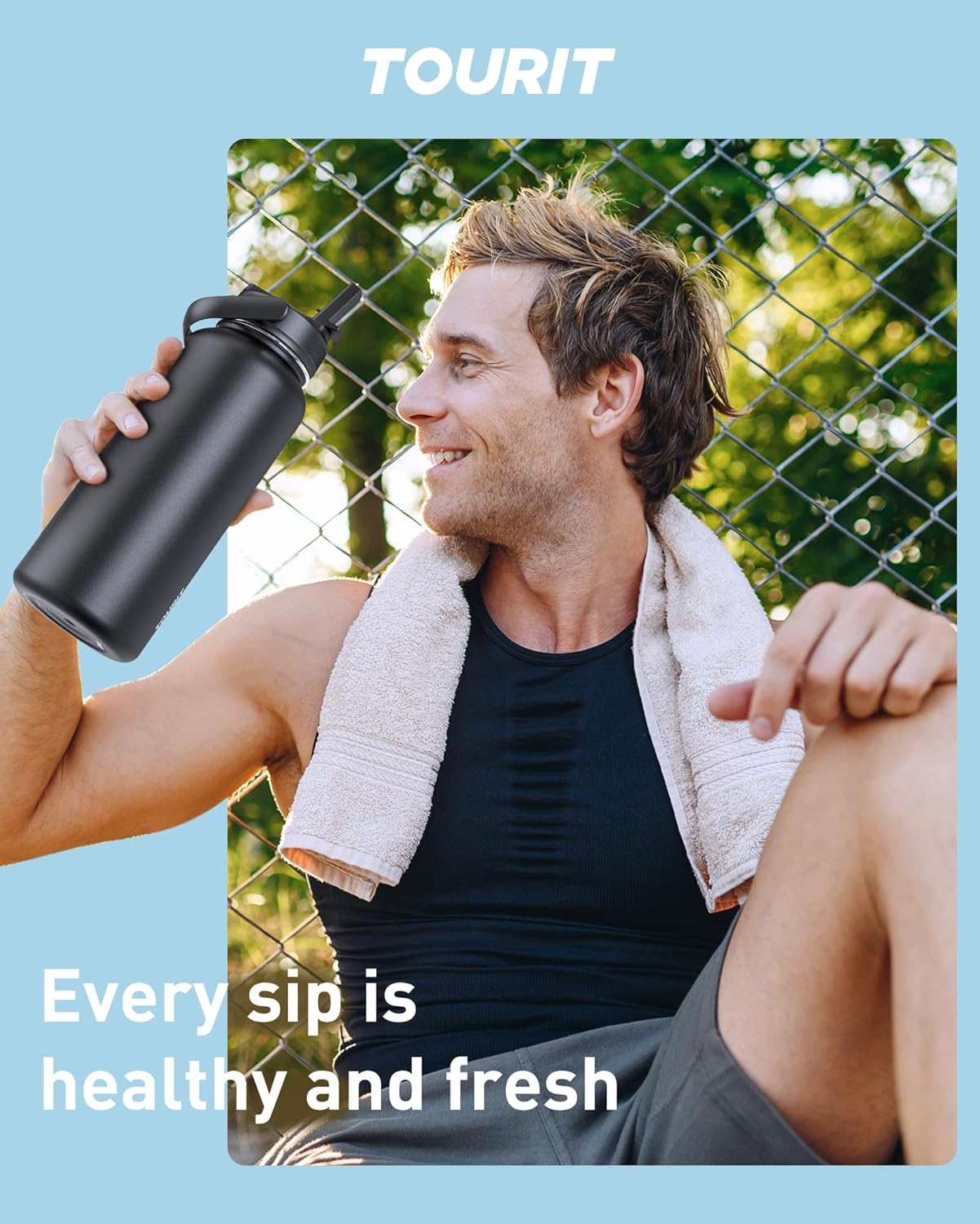 TOURIT 32 oz Insulated Water Bottle, Stainless Steel Sports Water Bottles With Top Handle, Double-Wall Travel Thermal Water Flask, BPA Free Leakproof Water Bottle for Sports and Travel,Pink