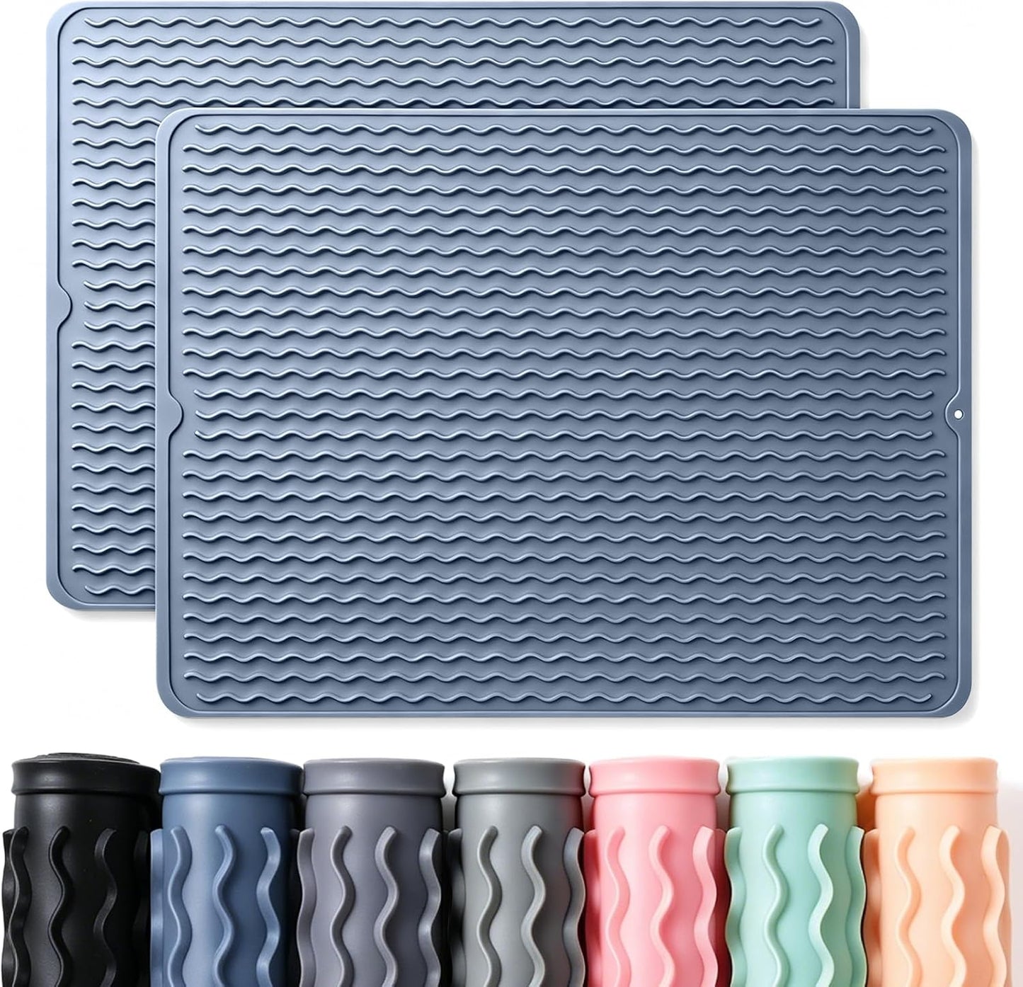 2 Pack Caketime Silicone Dish Drying Mat for Kitchen Counter Heat Resistant Under Sink Waterproof Coffee Bar Accessories Dining Rack Stone Utensil Holder Countertop Decor Must Haves 2026