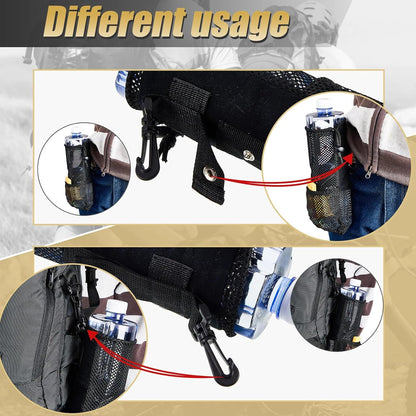 Riakrum 2 Pcs Water Bottle Holder for Backpack Foldable Mesh Water and Snack Holder Adjustable Pouch Tactical Attachments Bottle Carrier for Hiking Bicycle(Black)