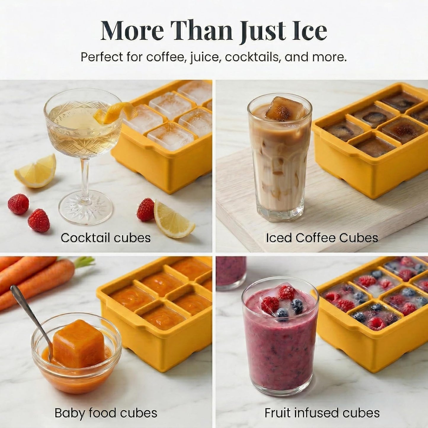 KitchFort Large Silicone Ice Cube Tray (2-Pack), Easy Release 2" Big Ice Cubes - Cocktail, Whiskey Ice Cubes Mold - Ice Trays for Freezer with Lid - Stackable Silicone Ice Tray - Black