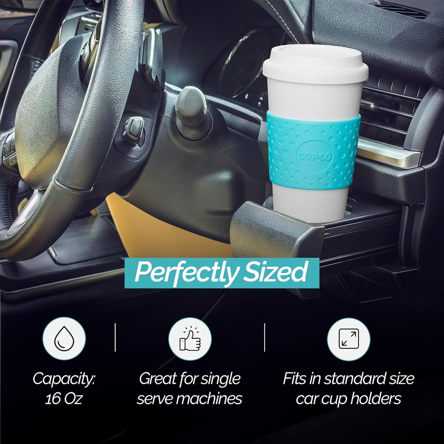 Copco Acadia 16 oz Travel Mug - Insulated Reusable Coffee Tumbler with Double-Walled Plastic, Leak-Proof Lid, BPA-Free - Portable Mug for Hot & Cold Drinks, Cup Holder Friendly (Blue)
