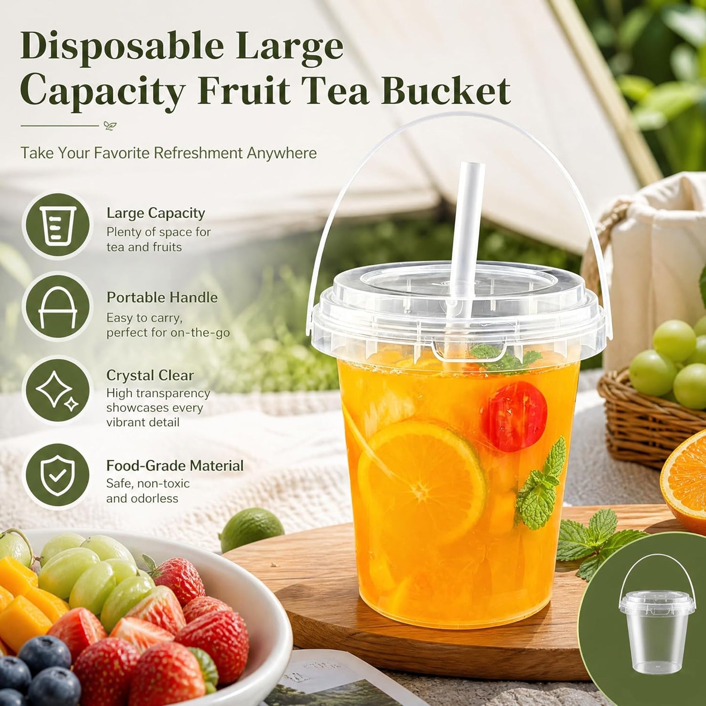 10 Pack 34oz Plastic Cups with Lids and Straws, Disposable Iced Coffee Cups with Lids,Sturdy & Food Safe Drink Buckets for Cold/Hot Drinks,Smoothies, Fruit Drinks Cups Summer Beverages,Bar/Beach Party