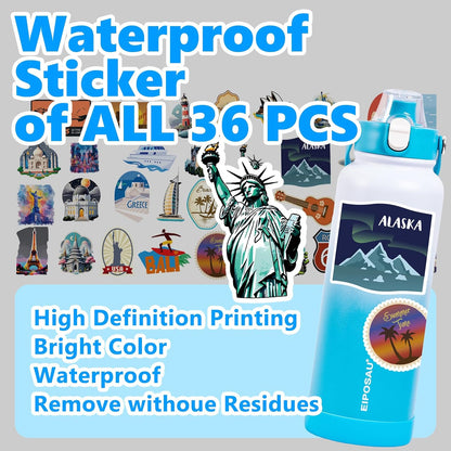 Insulated Water Bottle with Lid & Boot & Stickers, 24 oz Stainless Steel Sweat Free Bottle Keep Cold 24H, BPA-Free Sports Wide Mouth Water Bottle, BlueBlack