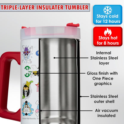 Get Trend One Piece Tumbler with Handle and Straw 32 oz, Keeps Hot 8 Hrs, Cold 12H & Ice 42H, BPA-Free Insulated Stainless Steel Water Bottle, Leak Proof Travel Mug, Anime Gifts (Multi One Piece)