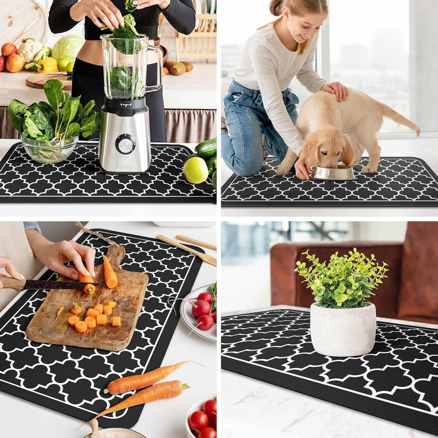 WISELIFE Dish Drying Mat Super Absorbent Drying Mat Large Dish Drying Mats for Kitchen Counter Easy Clean Dish Mat Kitchen Drying Mat15"x 18" Stylish Grey