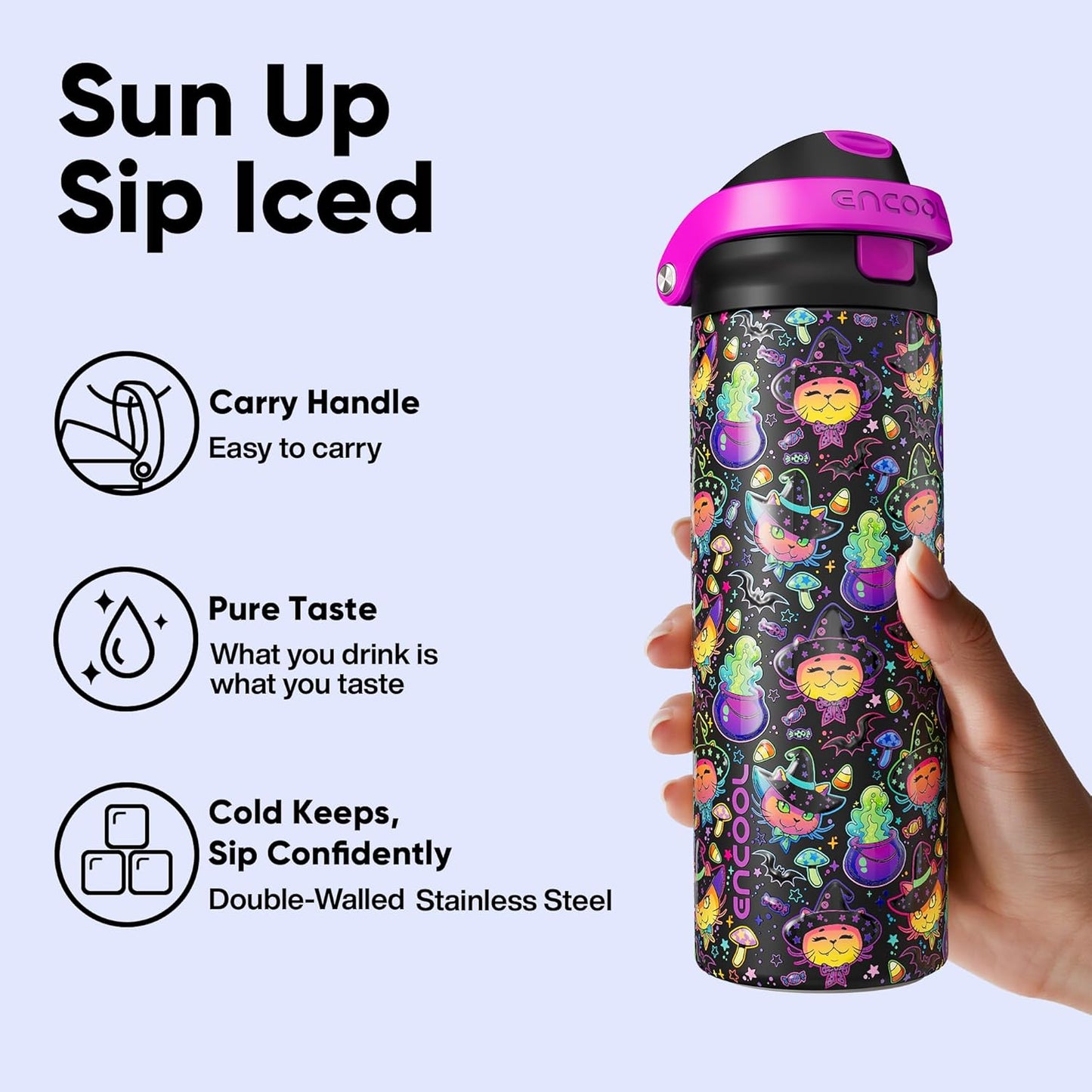 ENCOOL Leakproof Insulated Water Bottle with Straw Dual-Sip Water Bottle Bag-Safe Design for Work, Commute & Gym – Keeps Drinks Cold All Day, 24 oz, Lemonade Pink - Colors A