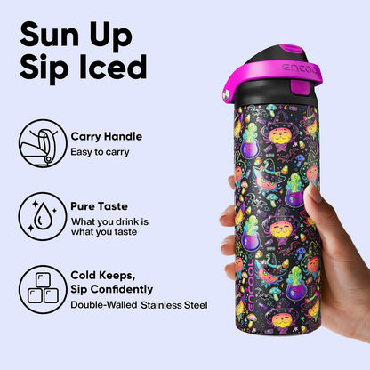 ENCOOL Leakproof Insulated Water Bottle with Straw Dual-Sip Water Bottle Bag-Safe Design for Work, Commute & Gym – Keeps Drinks Cold All Day, 24 oz, Lemonade Pink - Colors A