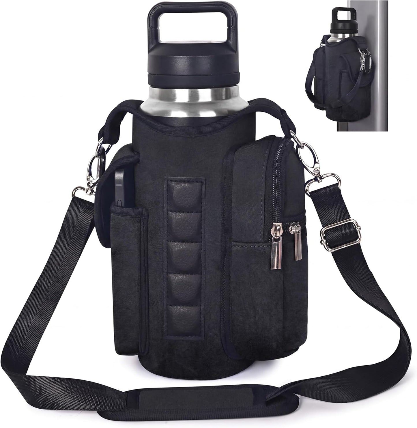 Magnetic Gym Tote,18-40oz Water Bottle Bag Holder,Neoprene Case Pouch with Phone Pocket,Men Women Workout Accessories