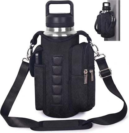 Magnetic Gym Tote,18-40oz Water Bottle Bag Holder,Neoprene Case Pouch with Phone Pocket,Men Women Workout Accessories