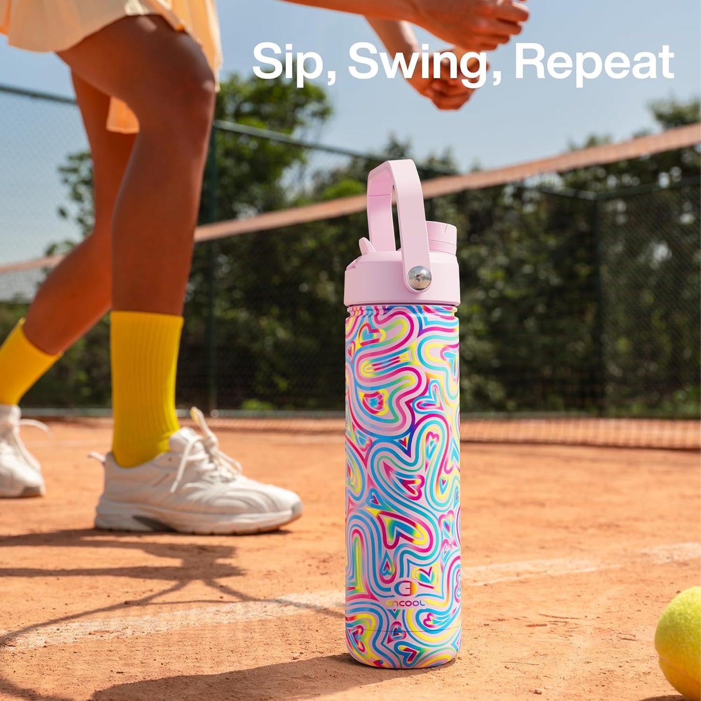 ENCOOL Insulated Water Bottle with Straw Stainless Steel Water Bottle, Leak-Proof, BPA-Free, Double Wall Vacuum Keeps Cold for 24 Hours for Sports, Travel, School (26 oz, Cotton Candy) - Colors B