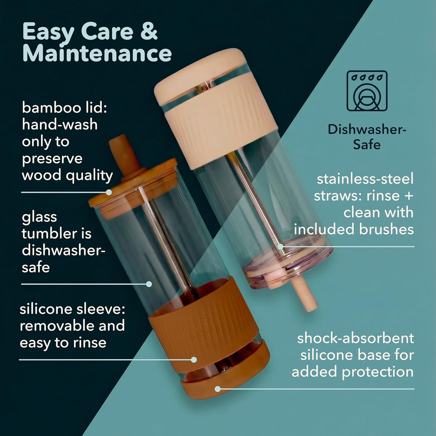 Pandaloo® Glass Cups With Lids and Straws -20 Fl Oz- Perfect Size Iced Coffee Cup - Smoothie Cup With Bamboo Lid and On the go Lid - Glass Tumbler With Straw (1 Count (Pack of 1), Lilac Rhapsody)