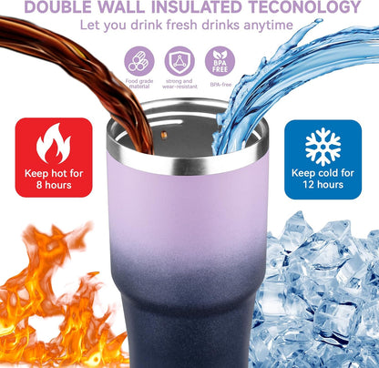 30oz Tumbler with Handle and Flip Straw Lid Double Wall Insulated Travel Coffee Mug Stainless Steel Vacuum Insulated Coffee Tumbler Cup for Hot and Cold Beverages,Leak-proof&BPA-free (30oz,Black)