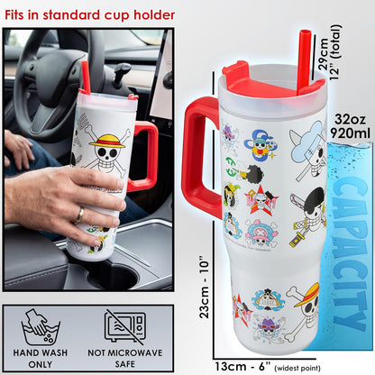 Get Trend One Piece Tumbler with Handle and Straw 32 oz, Keeps Hot 8 Hrs, Cold 12H & Ice 42H, BPA-Free Insulated Stainless Steel Water Bottle, Leak Proof Travel Mug, Anime Gifts (Multi One Piece)