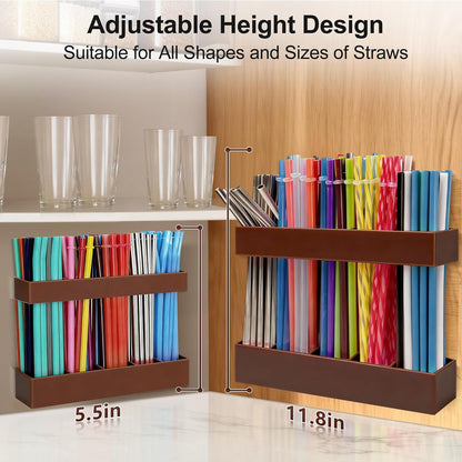 9.5” Large Acrylic Straw Holder for Cabinet Door, Reusable Adjustable Two-Part Straws Organizer with Ultra Sticky Adhesive Strips, 2026 Straw Storage for Kitchen Cupboard (Transparent)