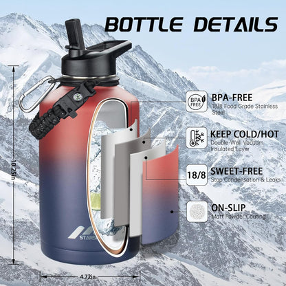 StarSpeed 32oz Insulated Water Bottle with Straw Lid, Stainless Steel Double Walled Vacuum Water Flask, Wide Mouth Sports Water Bottle for Gym Camping Hiking, Indigo Black