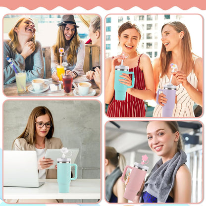 8 Pcs Animal Straw Cover Cap, Silicone Straw Topper for Stanley 30&40 Oz Tumbler Cute Straws Cap in Various Shapes, Straws Covers for 0.4 Inch/10 mm Tips Gifts for Women Girls Teens