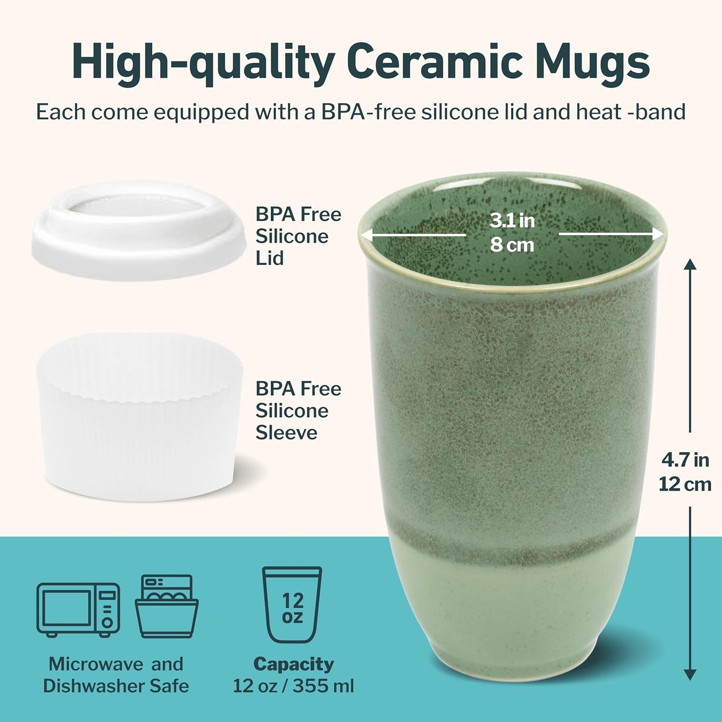 NOVA CERAMICS Coffee Tumbler – Travel Mug - On the Go Coffee Mug – Microwave & Dishwasher Safe Green Coffee Tumbler - Gifts For Women Men Him Her – 16oz – Monsoon