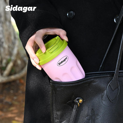Travel Coffee Mug 10 oz Ceramic Lined Tumbler, Double Wall Stainless Steel Coffee Cup with Lid, Vacuum Spill Proof Mini Water Bottle, Insulated Thermal Mug for Home Office,Pink