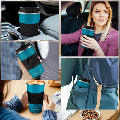 MOMSIV 12oz Travel Mug, Insulated Coffee Cup with Leakproof Lid, Travel Coffee Mug Vacuum Stainless Steel Double Walled Reusable Coffee Cup for Hot and Cold Water Coffee