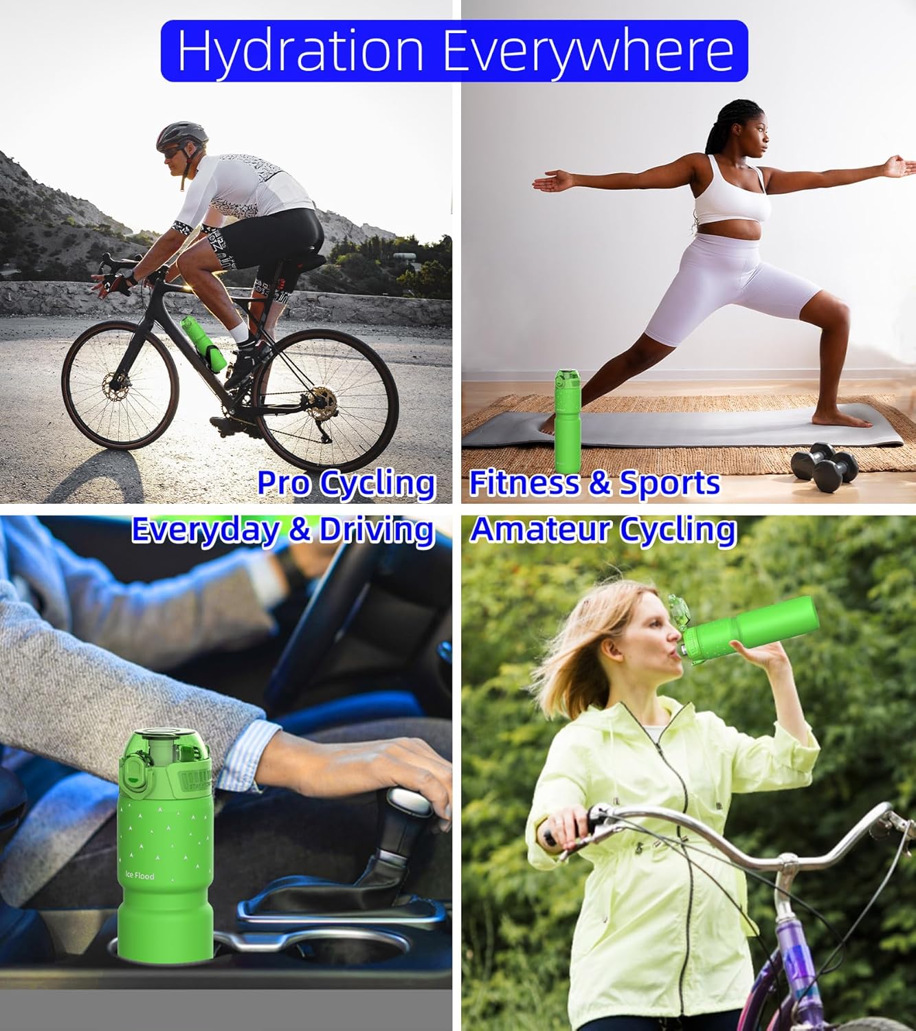 MYFOREST 24oz/700ml Insulated Bike Water Bottle, Odor-Free Surgical Steel Liner, Stronger Grip for Rough Trails, Quick-Open Chug/Straw 2-in-1, Dirt Cap (Glossy Steel)