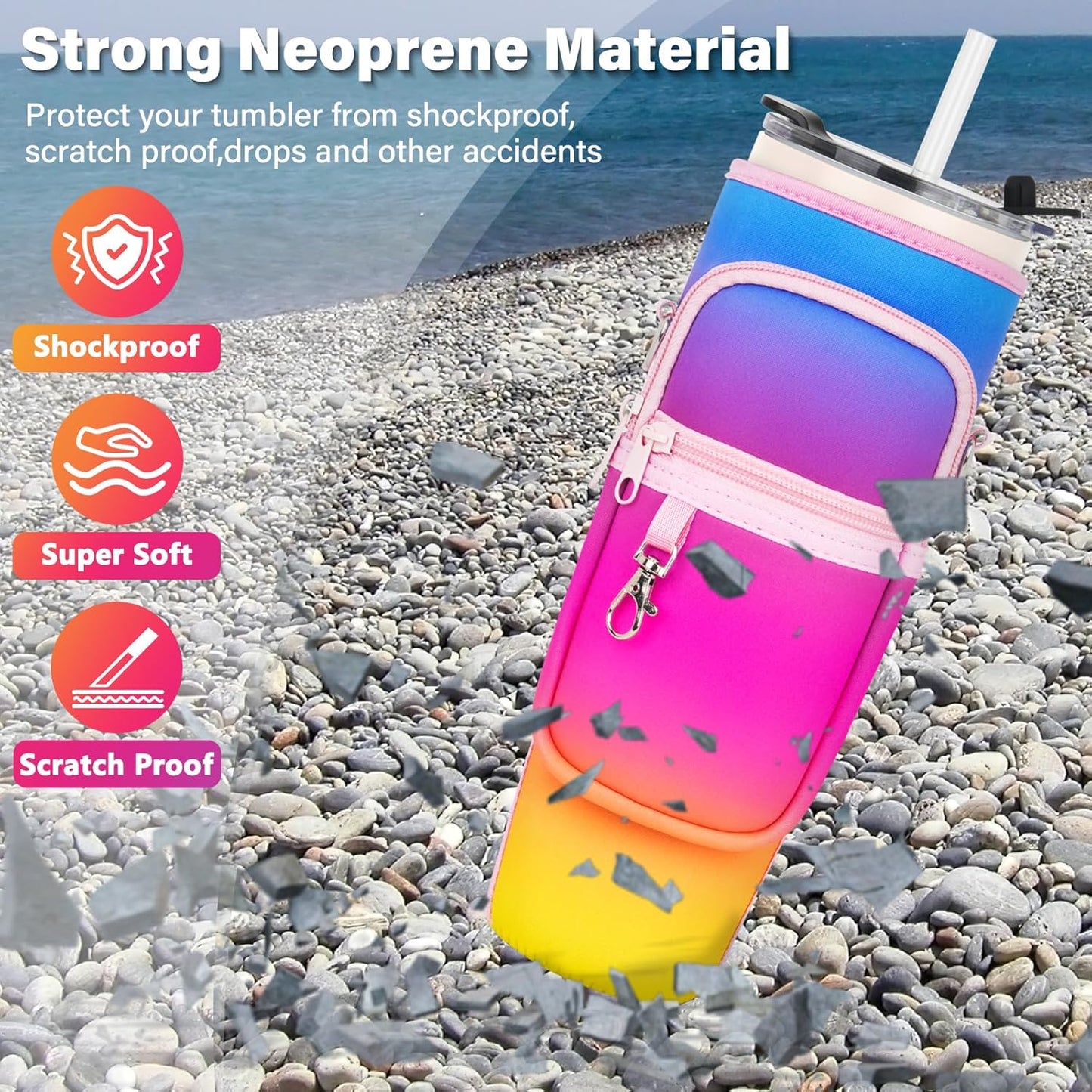 LEFOR·Z Water Bottle Carrier Bag with Phone Pocket Compatible with Stanley/Meoky 40 oz Tumbler with Handle,Water Bottle Holder Pouch with Adjustable Strap Compatible with Stanley Cup Accessories