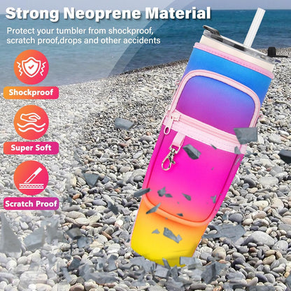 LEFOR·Z Water Bottle Carrier Bag with Phone Pocket Compatible with Stanley/Meoky 40 oz Tumbler with Handle,Water Bottle Holder Pouch with Adjustable Strap Compatible with Stanley Cup Accessories