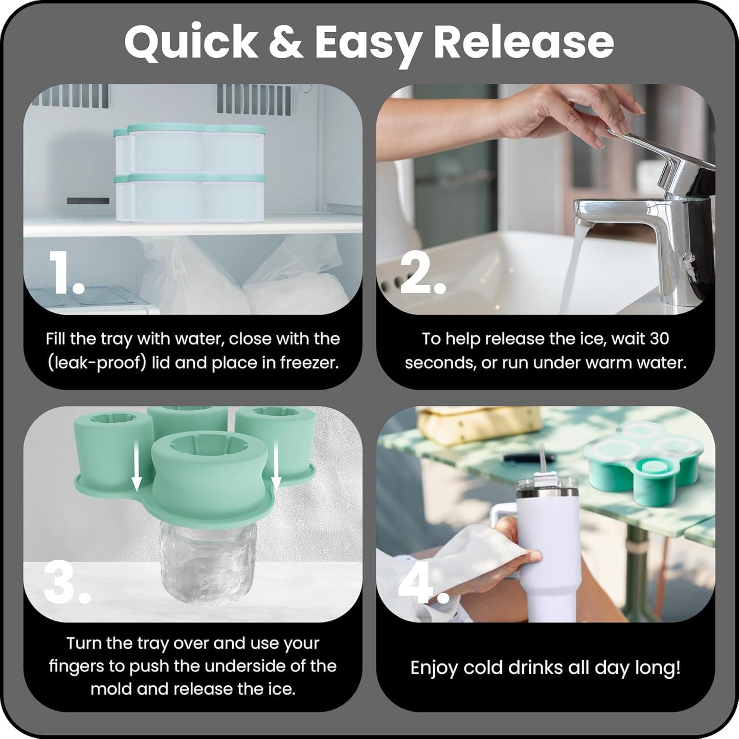 4-Ring Silicone Ice Cube Tray for Stanley Cup with Lid and Metal Reusable Straws - Stanley Ice Mold - Stanley Cup Ice Mold - Stanley Cup Ice Cube Mold for 14-40 oz Tumbler, Whiskey, Cocktails, Drinks