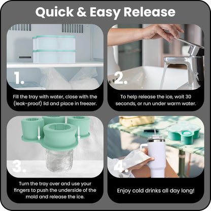 4-Ring Silicone Ice Cube Tray for Stanley Cup with Lid and Metal Reusable Straws - Stanley Ice Mold - Stanley Cup Ice Mold - Stanley Cup Ice Cube Mold for 14-40 oz Tumbler, Whiskey, Cocktails, Drinks