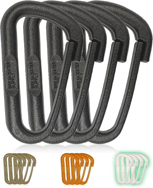 Breakwater Supply™ Hingeless Carabiner Hooks 4 Pack, Small 2-inch Gear Attachment Clips for Backpack, Keys, Keychain, Water Bottle, MOLLE + Ultralight, Tactical, D-Ring, Non-Corrosive, D-Shape