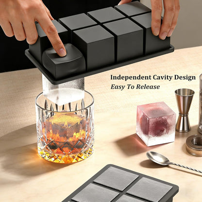 Bangp Large Ice Cube Tray for Whiskey,2 Pack Stackable Big Ice Cube Molds Make 16 Big Whiskey Ice Cubes,Easy Release Square Ice Cube Maker for Cocktails,Whiskey,Soups and Frozen Treats