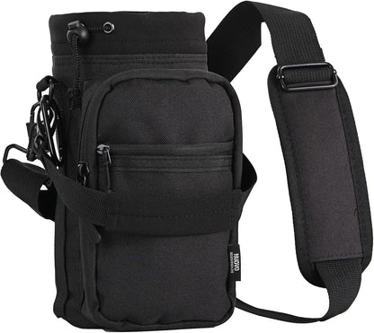 Nuovoware Water Bottle Carrier, 40oz Bottle Carrier Sports Insulated Water Bottle Holder with Adjustable Shoulder Strap, 2 Pockets Flask Sling Bag Drawstring Pouch for Climbing Hiking Walking