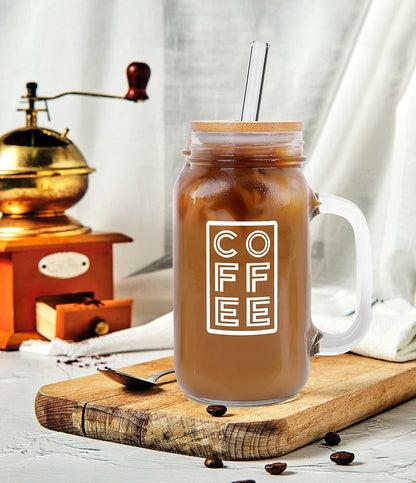 ANOTION Mason Jar Iced Coffee Cup with Lid and Straw, 24oz Regular Mouth Mason Jars with Handle Glass Coffee Drinking Glasses Tumbler Reusable Cups Bottles for Iced Coffee Cups for Travel Office Home