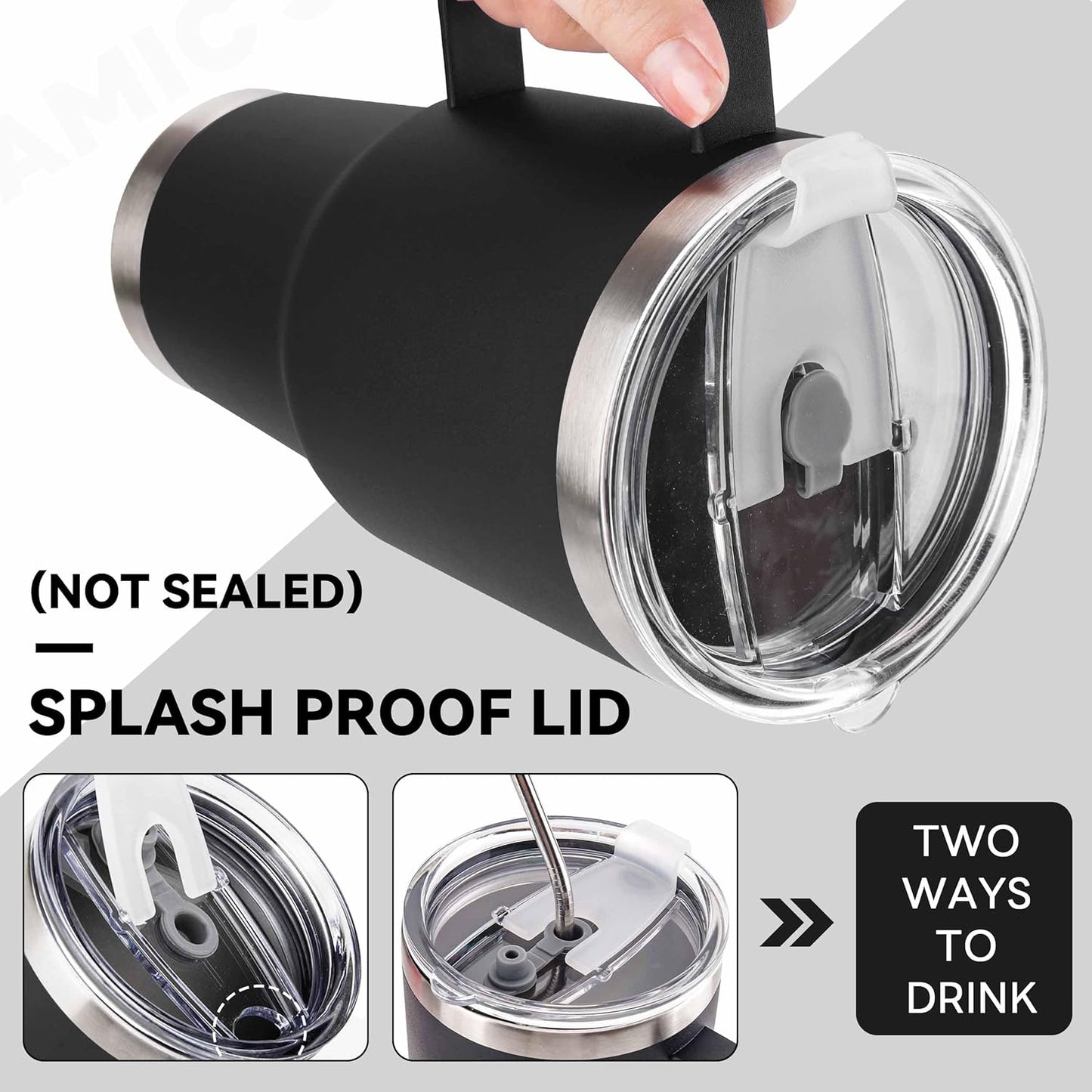30 oz Tumbler With Handle, Double Wall Stainless Steel Vacuum Insulated Travel Mug with Splash-Proof Lid Metal Straw and Brush (Cream)