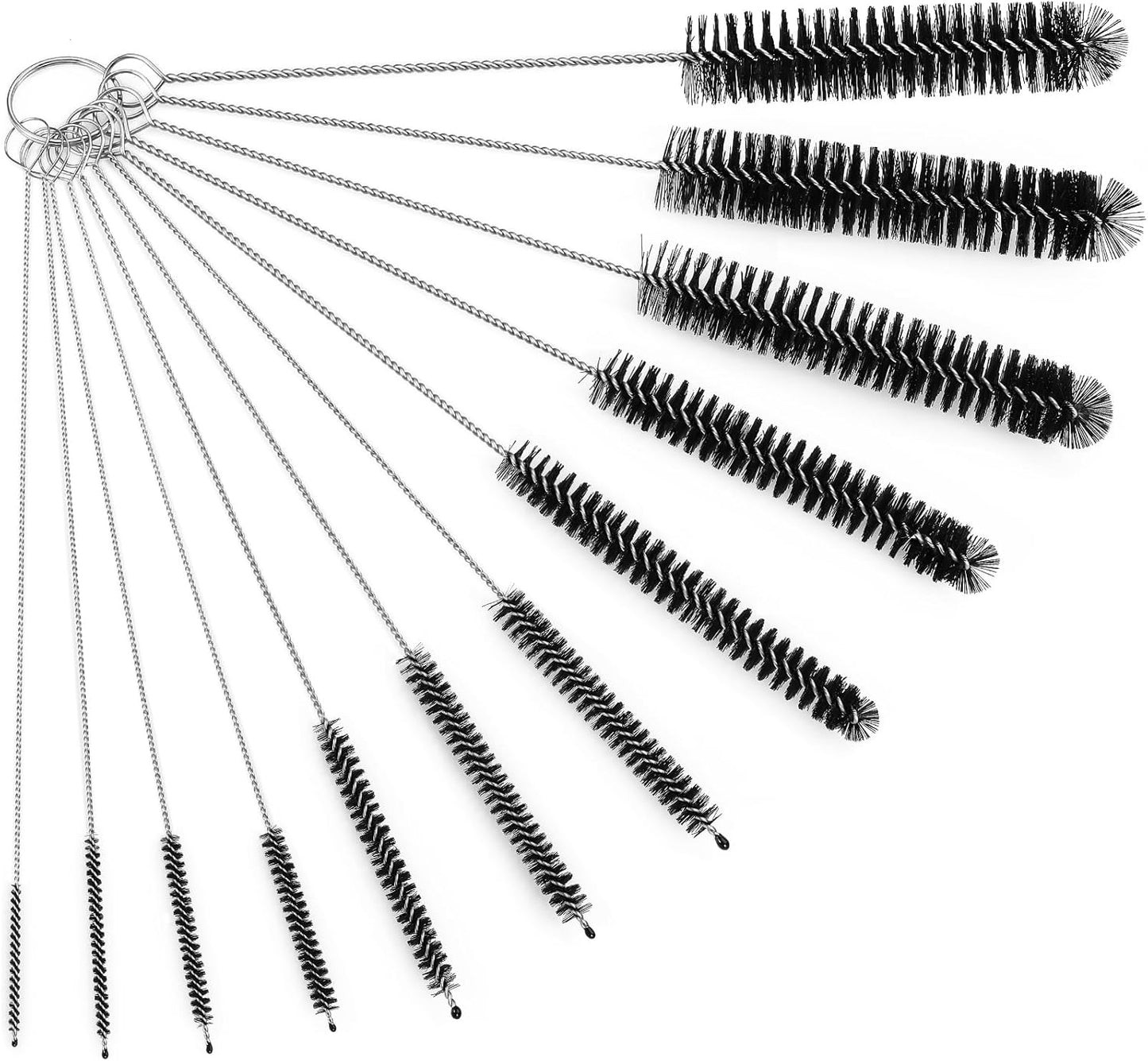 Straw Cleaner Brushes Sets, 12 Pieces 8.2 Inch Botthle Cleaning Brush and Nylon Tube Brush Brush Kit for Sippy Cup, Tumbler, Water Bottle, Drinking Straw (Black)