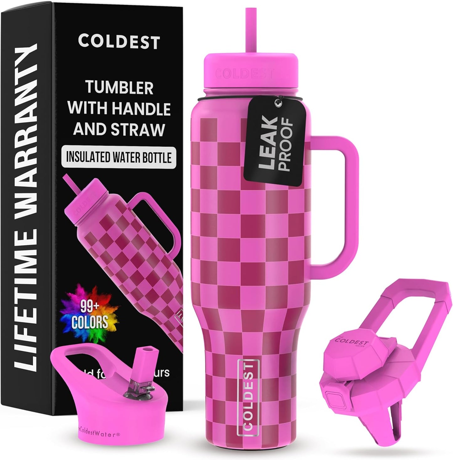 Coldest Tumbler with Handle and Straw - 100% Spill Proof Tumbler with Straw (3 Lids) - Stainless Steel Insulated Leakproof Tumblers for Women & Men - Cup Holder Friendly - 46 oz (Purple Nova) - Colors B