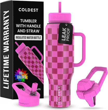 Coldest Tumbler with Handle and Straw - 100% Spill Proof Tumbler with Straw (3 Lids) - Stainless Steel Insulated Leakproof Tumblers for Women & Men - Cup Holder Friendly - 46 oz (Purple Nova) - Colors B