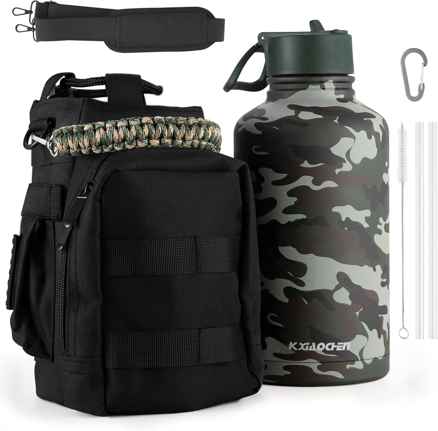 KXIAOCHEN Insulated Water Bottle With Strap, Cold For 48 Hrs Leak Proof, Triple Wall Stainless Steel Sports Water Bottle With Straw And Spout Lid For Gym Hiking Travel