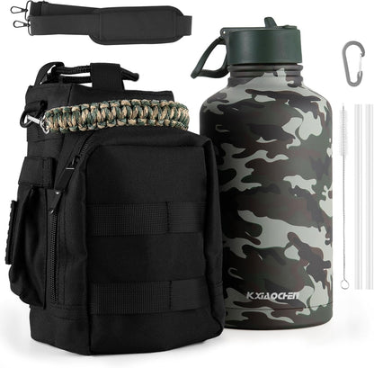 KXIAOCHEN Insulated Water Bottle With Strap, Cold For 48 Hrs Leak Proof, Triple Wall Stainless Steel Sports Water Bottle With Straw And Spout Lid For Gym Hiking Travel