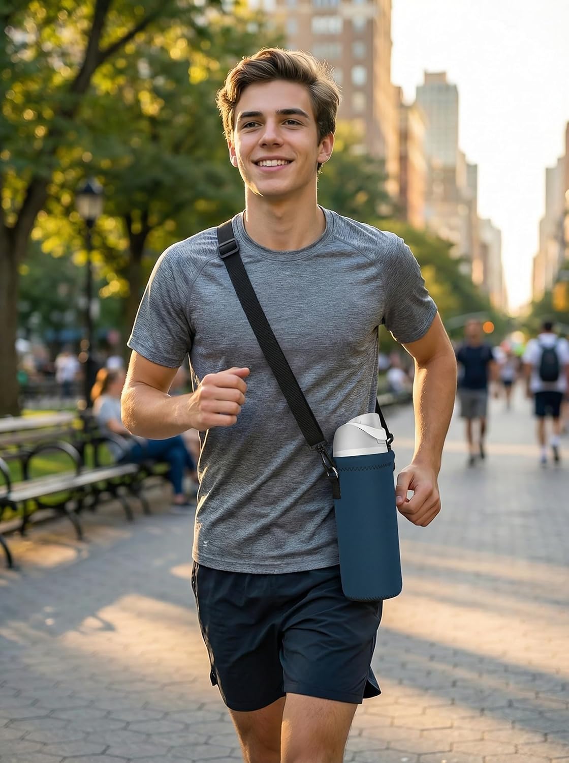 Neoprene 500ML/750ML/1000ML Water Bottle Bag Carrier, Portable Insulated Bottle Sling Holder Case Pouch with Adjustable Shoulder Strap for Men Women Walking Hiking Running