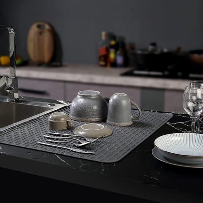 To encounter Silicone Dish Drying Mat -Small 17.5" x 8" - Set of 2 Flexible Stemware Drying Mat, Heat Resistant Silicone Trivet, Countertop Mat, Dish Draining Mat, Sink Mat