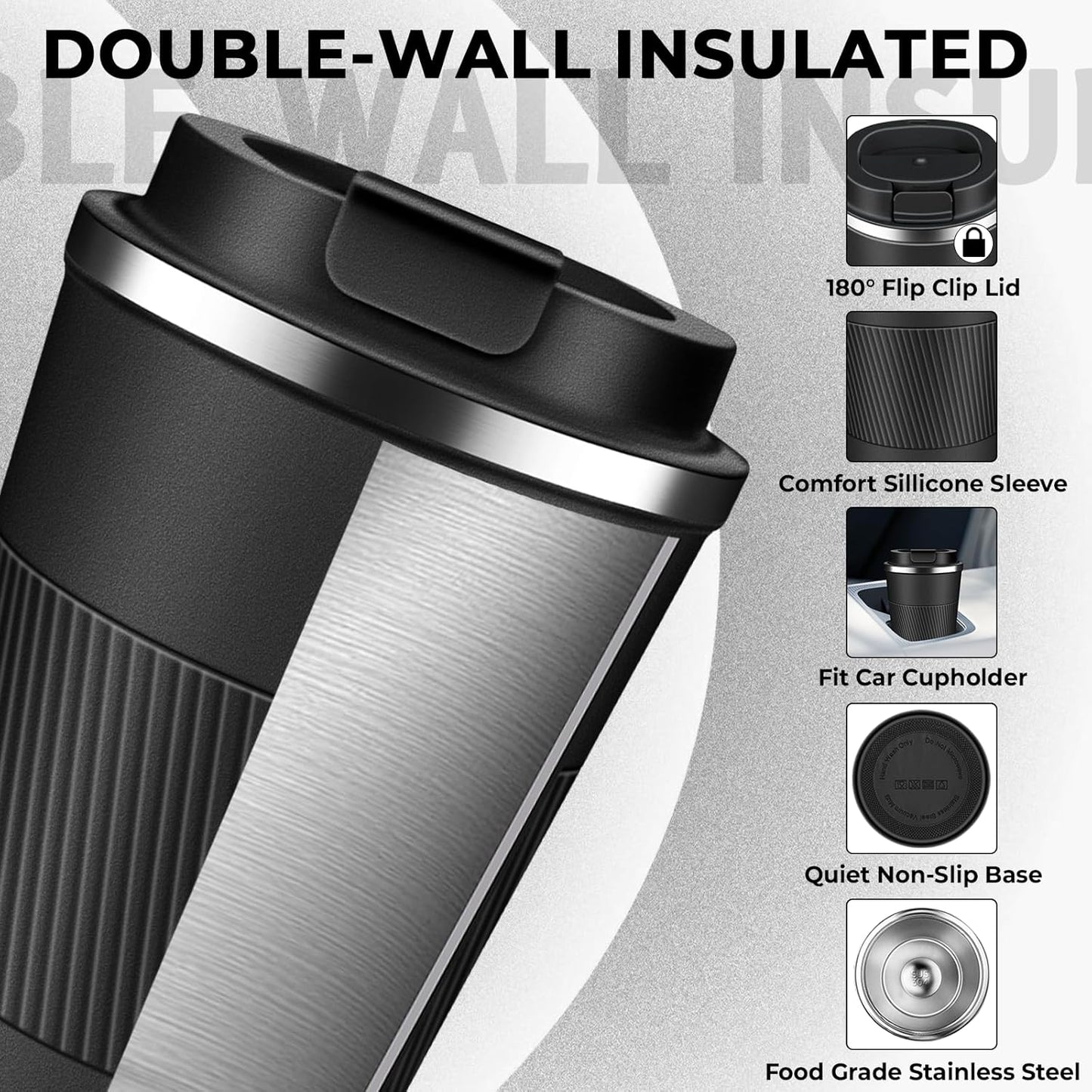 Insulated Coffee Tumbler 12 oz, Stainless Steel Coffee Mug with Lids, Travel Coffee Mug Leak Proof, Double Wall Vacuum Insulated Reusable Coffee Cup, Keep Drinks Hot and Cold (Sky Blue, 12 Ounces)