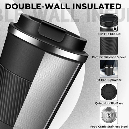 Insulated Coffee Tumbler 12 oz, Stainless Steel Coffee Mug with Lids, Travel Coffee Mug Leak Proof, Double Wall Vacuum Insulated Reusable Coffee Cup, Keep Drinks Hot and Cold (Sky Blue, 12 Ounces)