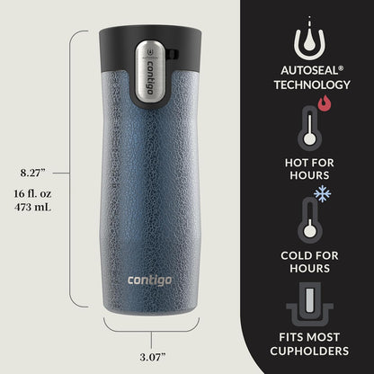 Contigo AUTOSEAL West Loop Vacuum-Insulated Stainless Steel Travel Mug with Easy-Clean Lid 12 oz Blueberry