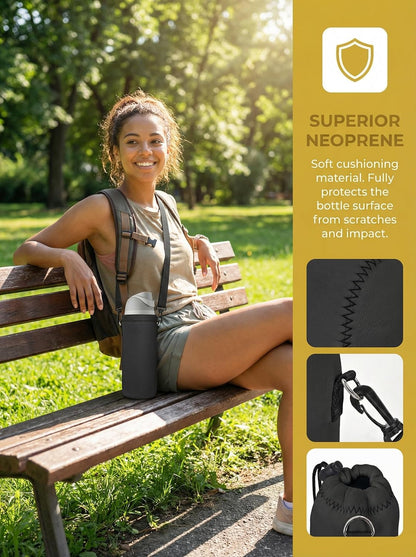 RICHEN Neoprene Water Bottle Carrier Bag with Adjustable Shoulder Strap,Insulated Water Bottle Cover for Stainless Steel/Glass/Plastic Bottles